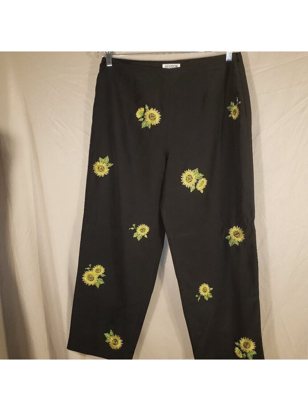 Allison Black Sunflower Silk Blend Pants Size 14